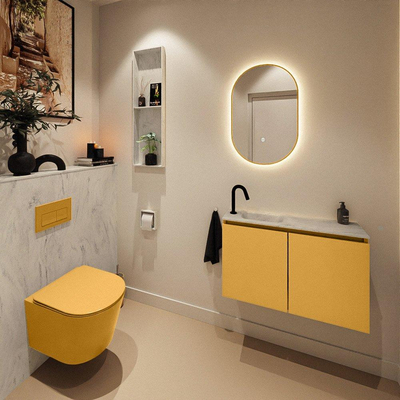 MONDIAZ TURE-DLUX meuble WC 80 cm Ocher. Lavabo EDEN Opalo position gauche. Avec 1 trou de robinet.