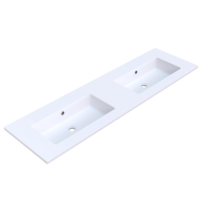 Arcqua Mira Inbouw Wastafel - 161x46x1.5cm - dubbele wasbak - zonder kraangat - cast marble - mat wit