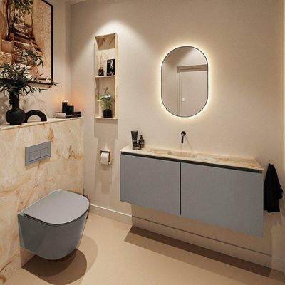 MONDIAZ TURE-DLUX Meuble toilette - 120cm - Smoke - EDEN - vasque Frappe - position centrale - sans trou de robinet