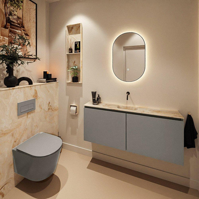 MONDIAZ TURE-DLUX Meuble WC 120 cm Smoke. Lavabo EDEN Frappe position milieu. Sans trou de robinet.