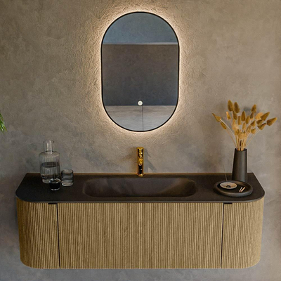 Mondiaz KURVE Ensemble meuble de salle de bains - 140x46x40cm - 1 tiroir - 2 portes - lavabo solid surface - centre - 1 trou de robinet - Dusk