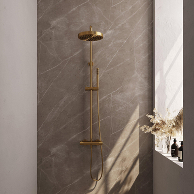 BRAUER Stripe Douche de tête thermostatique à poser - SET 01 - Douche de tête 25cm - Douchette à main avec barre - Flexible de douche - PVD doré brossé