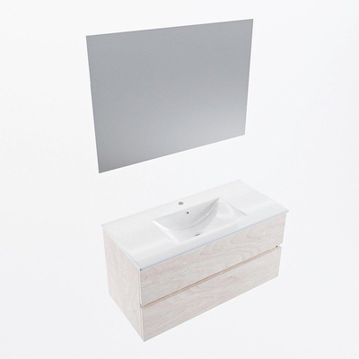 Mondiaz VICA ensemble de meuble de salle de bain - 100cm - meuble sous vasque en aggloméré - 2 tiroirs - lavabo denia central - 1 trou de robinet - couleur Blanc Brillant - miroir LED - version XL 60cm de haut