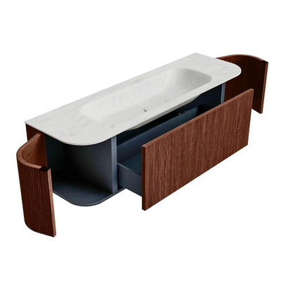 Mondiaz KURVE-DLUX Badkamermeubelset - 150x46x40cm - 1 lade - 2 deuren - wastafel solid surface - midden - zonder kraangat - Ruby