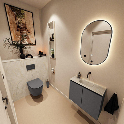 MONDIAZ TURE-DLUX 60cm toiletmeubel Dark Grey. EDEN wastafel Ostra positie midden. Zonder kraangat.