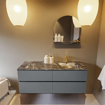 Mondiaz VICA-DLUX ensemble de meuble de salle de bain - 130cm - meuble sous-vasque plata - 4 tiroirs - lavabo encastrée cloud droite - 1 trou de robinet - version haute de 60cm - lave