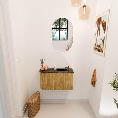Mondiaz JOYA-DLUX 71.6cm toiletmeubel - ronding links kleur Oak - Wastafel FAYE positie Rechts 1 kraangat kleur Lava.