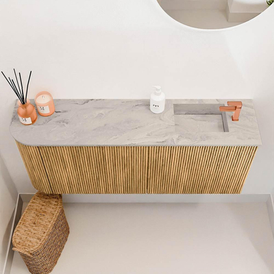 Mondiaz JOYA-DLUX 101.6cm toiletmeubel - ronding links kleur Oak - Wastafel FAYE positie Rechts 1 kraangat kleur Glace.