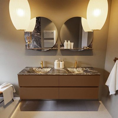 Mondiaz VICA-DLUX ensemble de meuble de salle de bain - 150cm - meuble sous-vasque posé - 4 tiroirs - lavabo encastrée cloud double - 2 trous de robinet - version haute de 60cm - lave