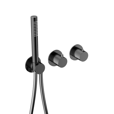 Hotbath Ace Partie apparente - pour mitigeur thermostatique encastré - 2 voies - inverseur - douchette à main - flexible de douche - Noir poli PVD