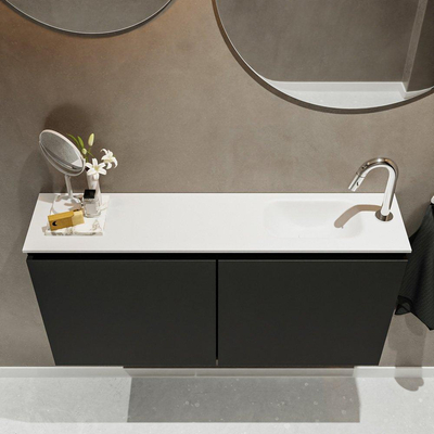 MONDIAZ TURE Toiletmeubel 100x23x50cm met 1 kraangaten 2 deuren urban mat Wastafel Eden rechts Solid Surface Wit