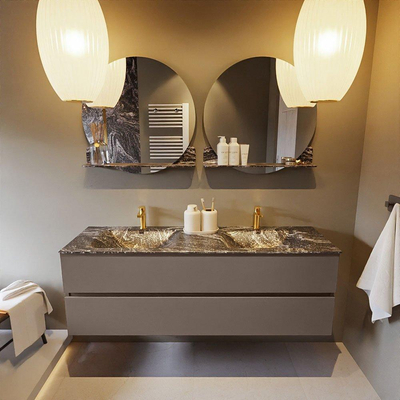 Mondiaz VICA-DLUX ensemble de meuble de salle de bain - 150cm - meuble sous-vasque fumée - 2 tiroirs - lavabo encastré nuage double - 2 trous de robinet - version haute 60cm - lave