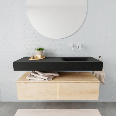 MONDIAZ ALAN 120cm - meuble sous-vasque - chêne blanchi - 2 tiroirs - lavabo suspendu - vasque à droite - 0 trous de robinet - urban