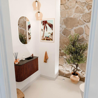 Mondiaz JOYA-DLUX 71.6cm toiletmeubel - ronding links kleur Ruby - Wastafel FAYE positie Rechts 1 kraangat kleur Lava.