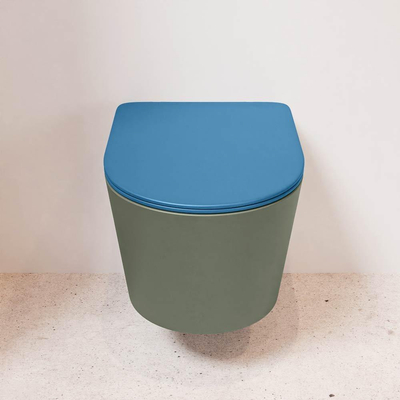 Mondiaz LAVIE WC suspendu – sans bride – 36 x 53 cm – avec abattant softclose – Army (vert), abattant Jeans (bleu)