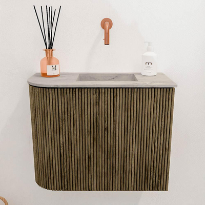 Mondiaz JOYA-DLUX 51.6cm toiletmeubel - ronding links kleur Dusk - Wastafel FAYE positie Rechts Zonder kraangat kleur Glace.