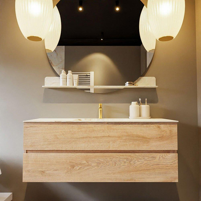 MONDIAZ VICA-DLUX Ensemble meuble de salle de bains - 130cm - meuble bas chêne blanchi - 2 tiroirs - lavabo encastré cloud central - 1 trou de robinet - version haute 60cm - frape