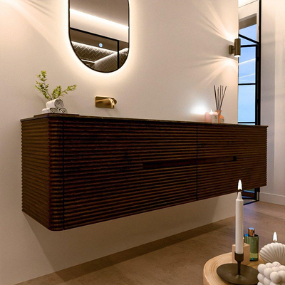 Mondiaz CIRO-DLUX Badkamermeubelset - 190x45x50cm - Solid surface wastafel Lava - 1 wasbak Links - zonder kraangaten - 4 lades - Walnut