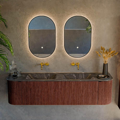 Mondiaz KURVE-DLUX Badkamermeubelset - 170x46x40cm - 1 lade - 2 deuren - wastafel solid surface - dubbel - zonder kraangat - Ruby