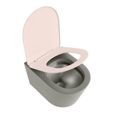 Mondiaz LAVIE WC suspendu – sans bride – 36 x 53 cm – avec abattant softclose – Smoke (brun clair), abattant Rosee (rose)