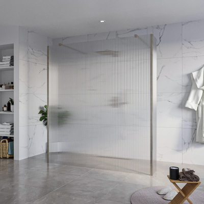 FugaFlow Eccelente Vetro Douche à l'italienne libre - 180x200cm - Clair strié - anti-calcaire - verre de sécurité 8mm - 2 parois latérales 40cm - avec bras muraux et profils d'angle - Gunmetal -