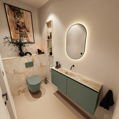 MONDIAZ TURE-DLUX Meuble toilette - 120cm - Army - EDEN - vasque Frappe - position centrale - sans trou de robinet
