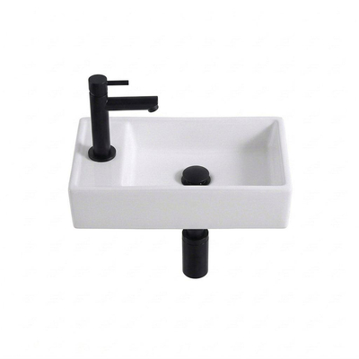 Adema Fuente Ensemble lave-mains - 40x22x10cm - céramique - trou de robinet à gauche - robinet de lave-mains noir mat - bouchon de vidage - siphon abaissé - blanc brillant