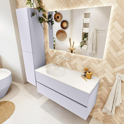 Mondiaz VICA Ensemble meuble de salle de bains - 110cm - cale - 2 tiroirs - Lavabo MOON - gauche - sans trou de robinet - couleur talc - Version XL 60cm de hauteur