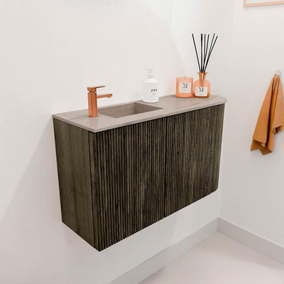 Mondiaz JOYA-DLUX 71.6cm toiletmeubel - ronding rechts kleur Shadow - Wastafel FAYE positie Links 1 kraangat kleur Saba.