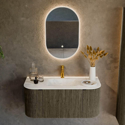 Mondiaz KURVE-DLUX Ensemble de meuble de salle de bains - 100x46x40cm - 1 tiroir - 2 portes - lavabo solid surface - central - 1 trou de robinet - Shadow