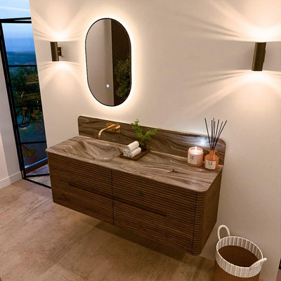 Mondiaz CIRO-DLUX Ensemble de meubles de salle de bains - 140x45x50cm - lavabo solid surface Sombra - 1 vasque à gauche - sans trous de robinet - 4 tiroirs - Dusk