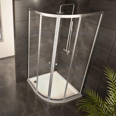 Adema Glass douchecabine kwartrond met 2 schuifdeuren 80x80x185cm helder glas inclusief douchebak 4cm