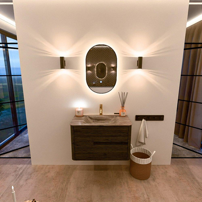 Mondiaz CIRO-DLUX Badkamermeubelset - 80x45x50cm - Solid surface wastafel Sombra - 1 wasbak Midden - 1 kraangat - 2 lades - Shadow