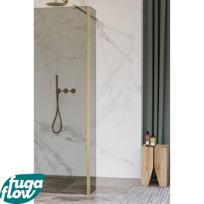 FugaFlow Eccelente Vetro Paroi latérale - 50x200cm - verre fumé - 8mm - avec profilé d'angle - Laiton brossé