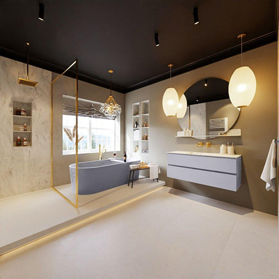 MONDIAZ VICA-DLUX Ensemble meuble de salle de bains - 120cm - meuble bas cale - 2 tiroirs - vasque encastrée cloud centrale - sans trous de robinet - version haute 60cm - opalo