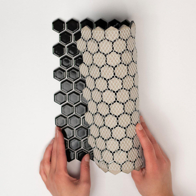 The Mosaic Factory Barcelona mozaïektegel - 26x30cm - wandtegel - Zeshoek/Hexagon - Porselein Black Glans