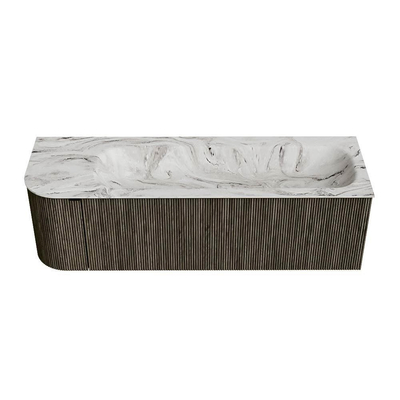 Mondiaz KURVE-DLUX Ensemble meuble de salle de bains - 145x46x40cm - 1 tiroir - 1 porte - lavabo solid surface - droit - 1 trou de robinet - Shadow