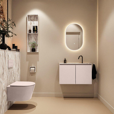MONDIAZ TURE-DLUX Meuble toilette - 80cm - Rosee - EDEN - vasque Glace - position centrale - 1 trou de robinet