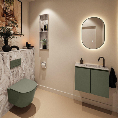 MONDIAZ TURE-DLUX Meuble toilette - 60cm - Army - EDEN - vasque Glace - position droite - 1 trou de robinet