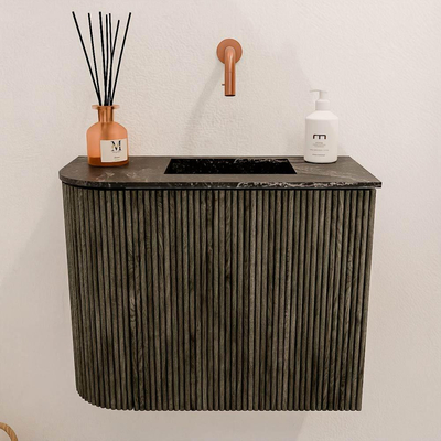 Mondiaz JOYA-DLUX 51.6cm toiletmeubel - ronding links kleur Shadow - Wastafel FAYE positie Rechts Zonder kraangat kleur Lava.