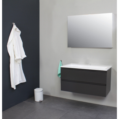 Basic Bella Meuble avec lavabo acrylique 100x55x46cm sans trou de robinet Anthracite mat