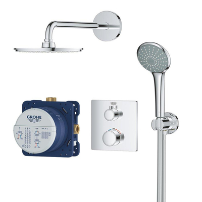 Grohe Grohtherm inbouw regendoucheset – Ø21 cm hoofddouche – gebogen wandarm – 2-standen ronde handdouche – chroom