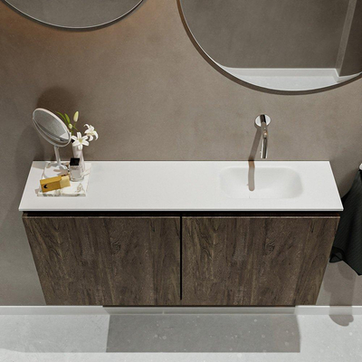 MONDIAZ TURE Toiletmeubel 100x23x50cm met 0 kraangaten 2 deuren dark brown mat Wastafel Eden rechts Solid Surface Wit