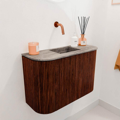 Mondiaz JOYA-DLUX 63.2cm toiletmeubel - ronding links en rechts kleur Ruby - Wastafel FAYE positie Midden Zonder kraangat kleur Oza.