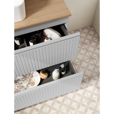 Saniclass Prime Blend Meuble sous lavabo - 80x55x45.9cm - 2 tiroirs - poignée intégrée - MDF - mat greige (gris)