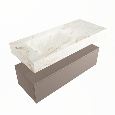 Mondiaz ALAN-DLUX Ensemble de meuble - 110cm - meuble Smoke mat - 1 tiroir - Lavabo Cloud Frappe suspendu - vasque Gauche - 1 trou de robinet