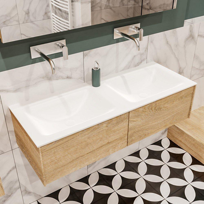ENSEMBLE DE MEUBLE MONDIAZ LUSH - 120cm - 2 tiroirs - lavabo cloud - 2 lavabos - 0 trous de robinet - chêne blanchi