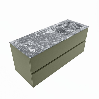 MONDIAZ VICA-DLUX Badkamermeubelset - 120cm - onderkast army- 2 lades - inbouw wastafel cloud rechts - zonder kraangaten - spiegel model spot - XL versie 60cm hoog - lava