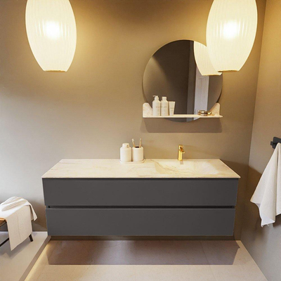 Mondiaz VICA-DLUX ensemble de meuble de salle de bain - 150cm - meuble sous-vasque gris foncé - 2 tiroirs - lavabo encastré cloud droite - 1 trou de robinet - version haute de 60cm - ostra