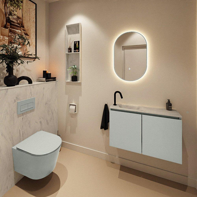 MONDIAZ TURE-DLUX Meuble toilette - 80cm - Greey - EDEN - vasque Opalo - position gauche - 1 trou de robinet